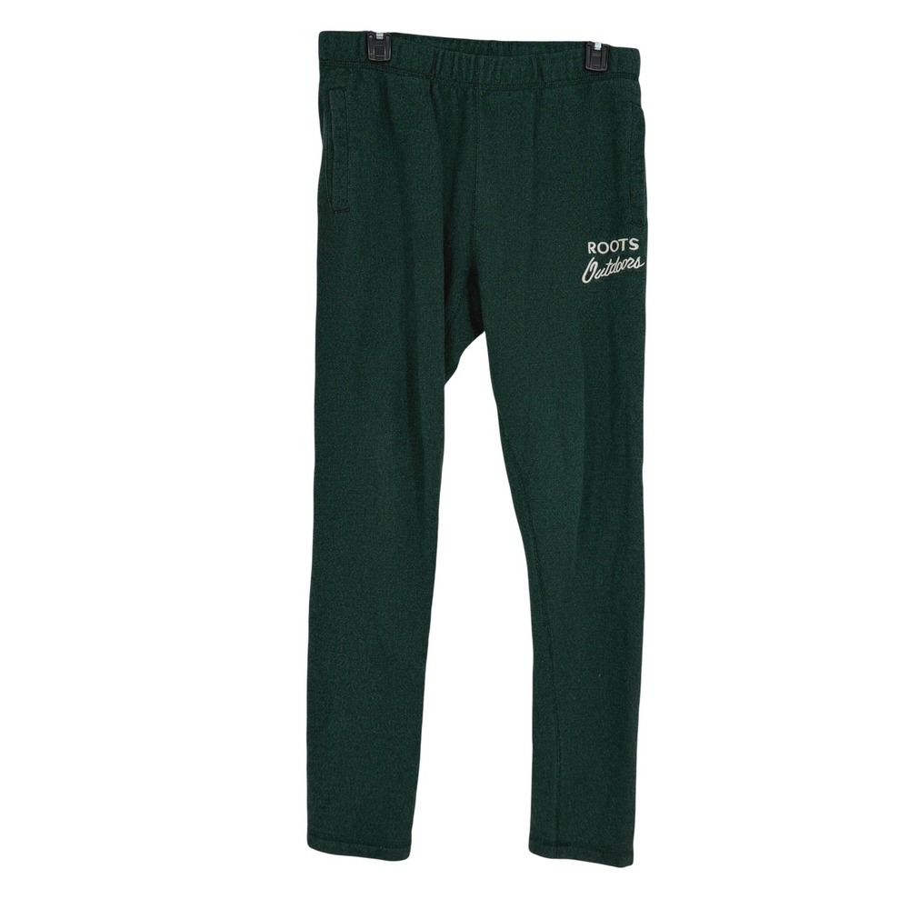 Roots Outdoors Sweatpants Green Fleece Joggers Logo Small Cozy